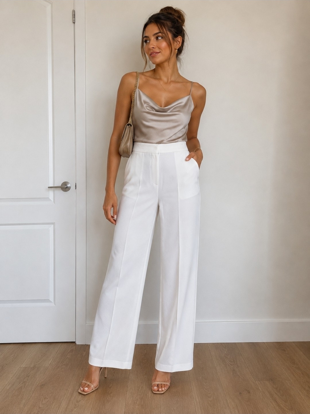 Zara Wide-Leg High-Waist Pants in White